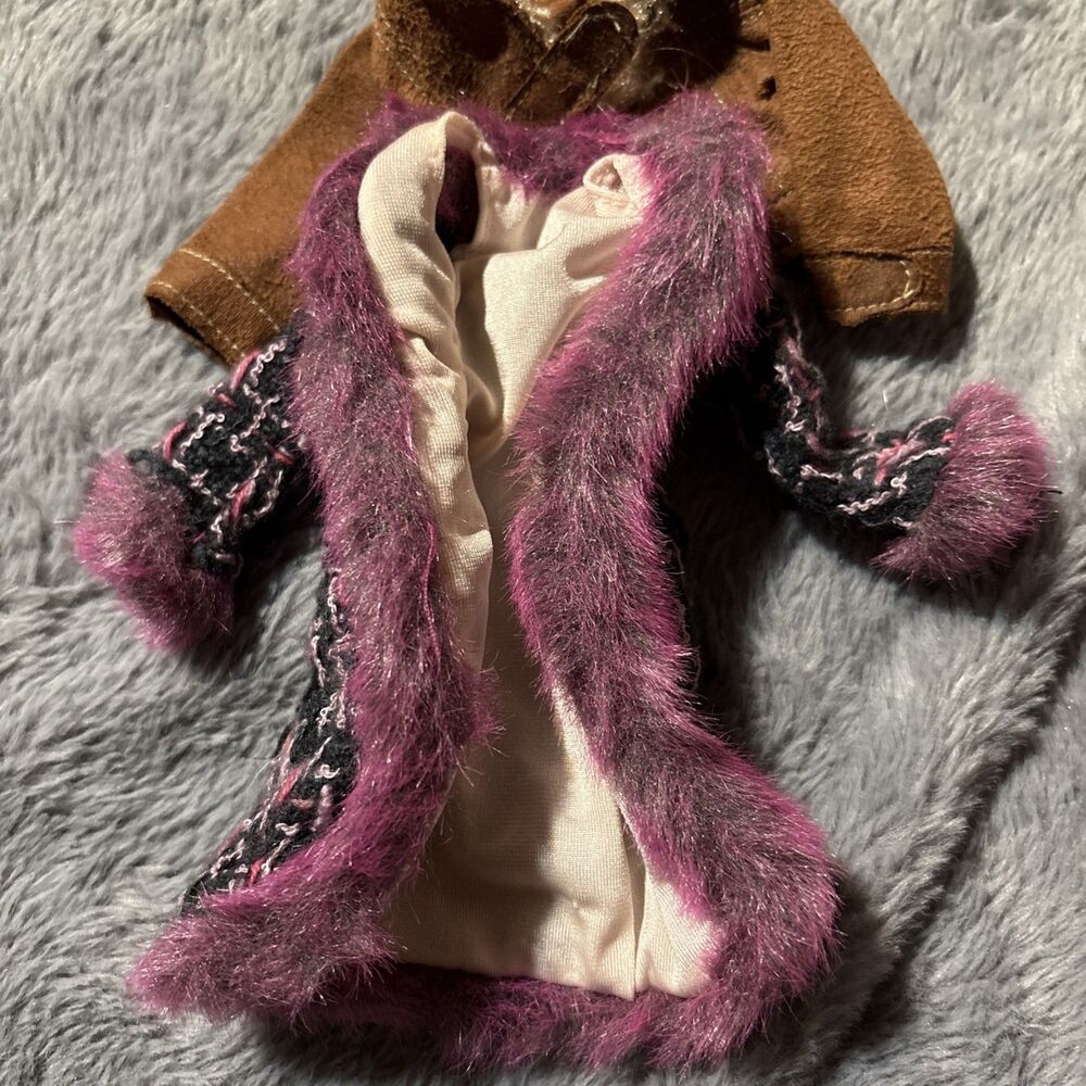 Barbie My Scene Goes Hollywood Clothes Jacket Coat Tweed Black Purple Faux Fur
